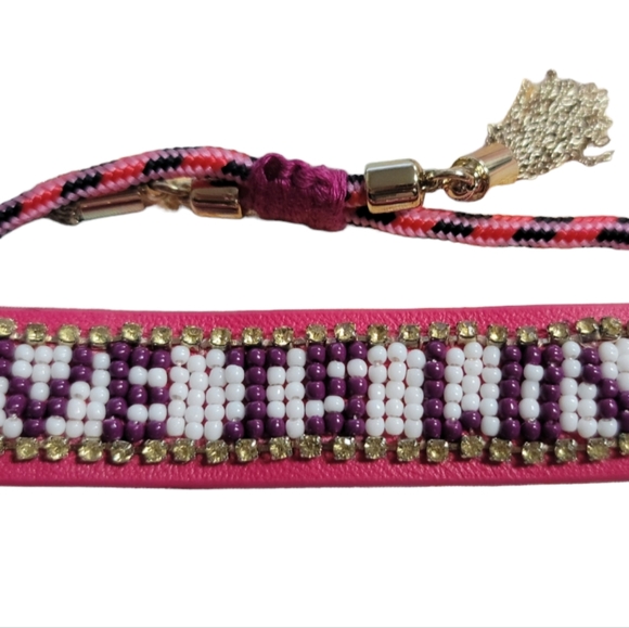 Rebecca Minkoff Love Is Love Seed Bead Bracelet (Fuchsia Multi) RETAIL $78 - Picture 4 of 5